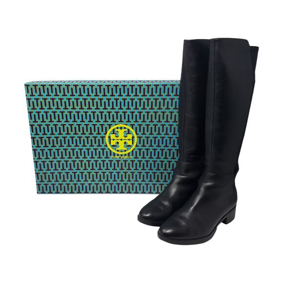 Tory Burch Caitlin Riding Stretch Tall Boot Leather Suede Black 33139 Size 6.5 - Picture 2 of 12